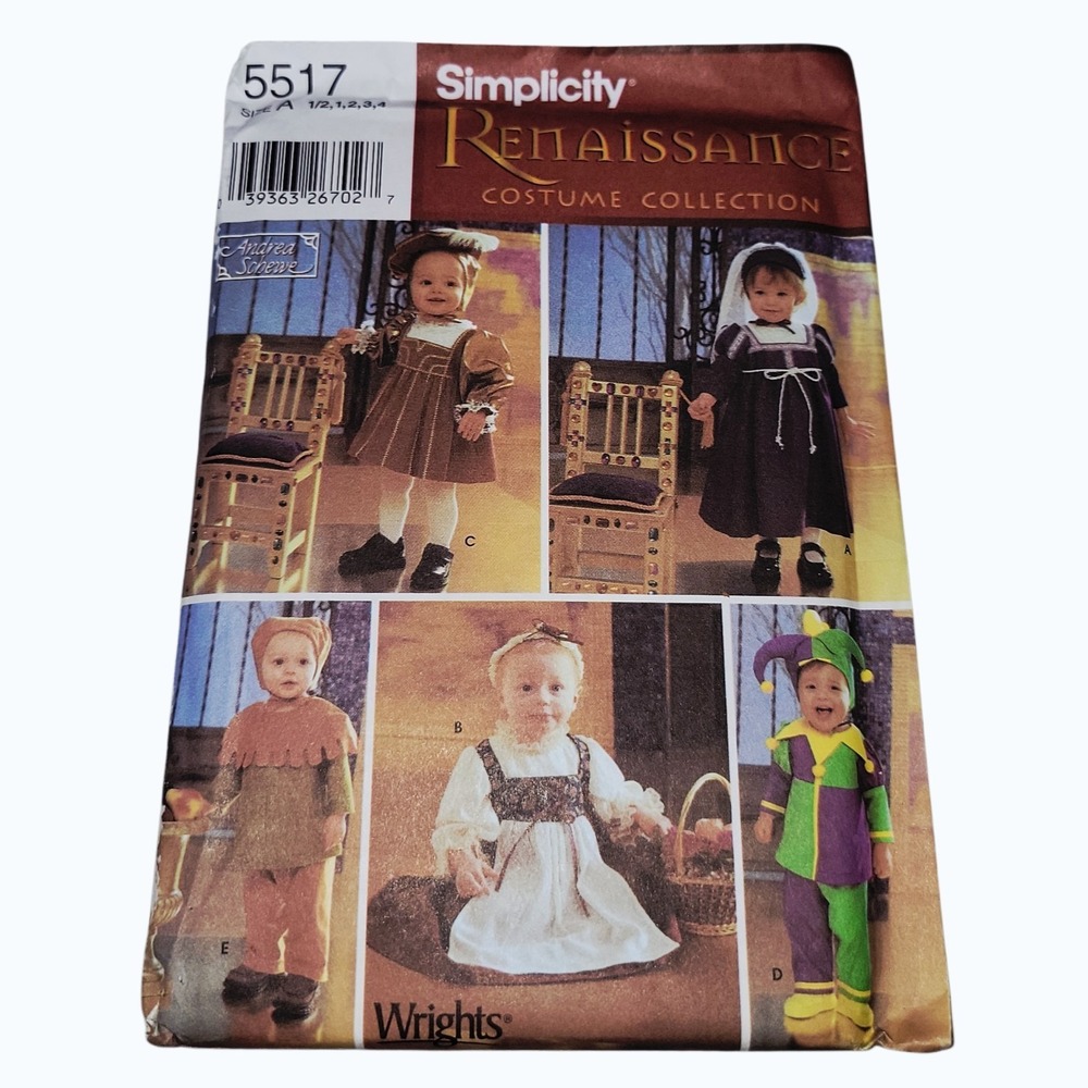 Simplicity 5517 Toddler Renaissance Costume Pattern Jester Dress Veil Sz ½–4 Cut